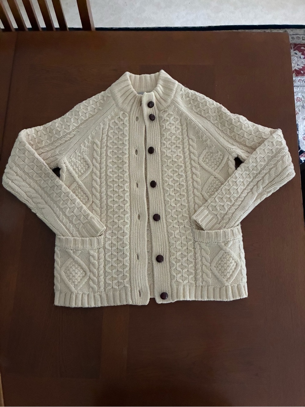 Lands End 100% wool Cream Cable Knit Button-Front Women's Sweater